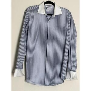 Bachrach 80's 2-Ply Blue Stripped Button Up Dress Shirt